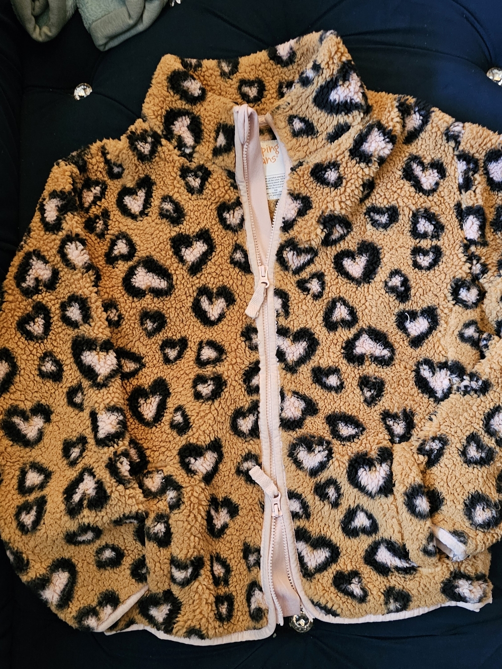 jumping beans Leopard Heart Sherpa Jacket - Brown & Pink - Picture 2 of 5
